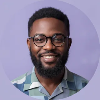 AI-generated photo: a smiling man with glasses